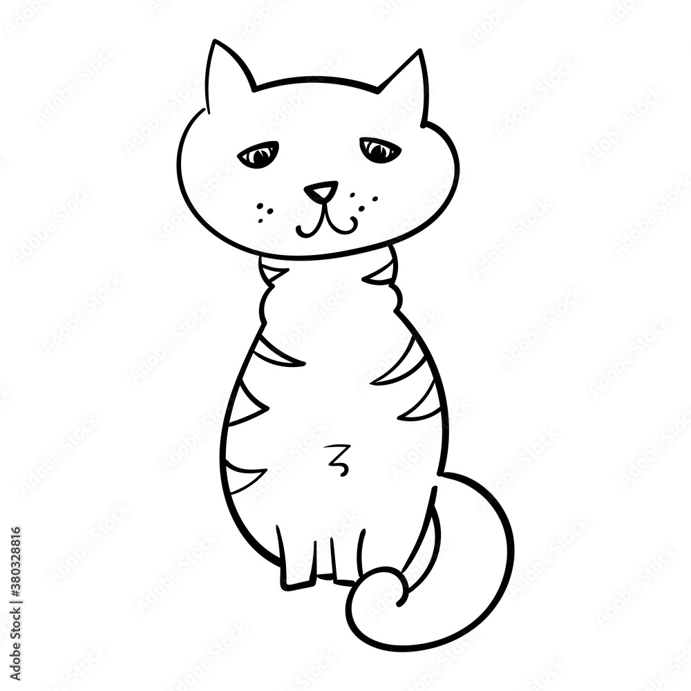 Cute cartoon Cat image, Vector doodle illustration. Kitten doodle, Black and white illustration Cute cartoon Cat image, Vector doodle illustration. Kitten doodle, Black and white illustration