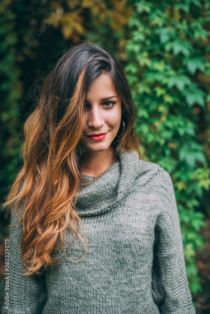 Portrait of beautiful brunette woman with curly hair Portrait of beautiful brunette woman with curly hair