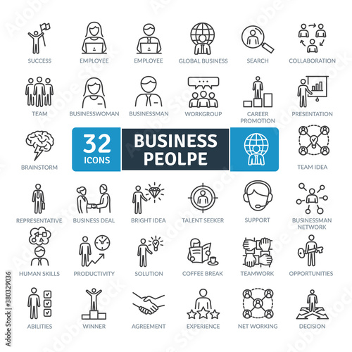 Business People Icons Pack. Thin line icons set. Flat icon collection set. Simple vector icons