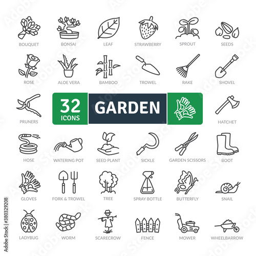Garden Icons Pack. Thin line icons set. Flat icon collection set. Simple vector icons