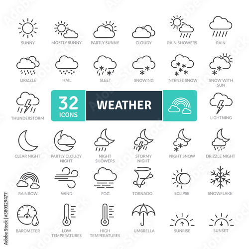 Weather Icons Pack. Thin line icons set. Flaticon collection set. Simple vector icons