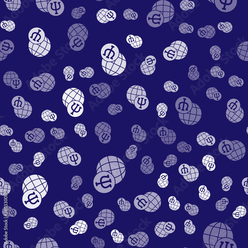White Psychology icon isolated seamless pattern on blue background. Psi symbol. Mental health concept, psychoanalysis analysis and psychotherapy. Vector.