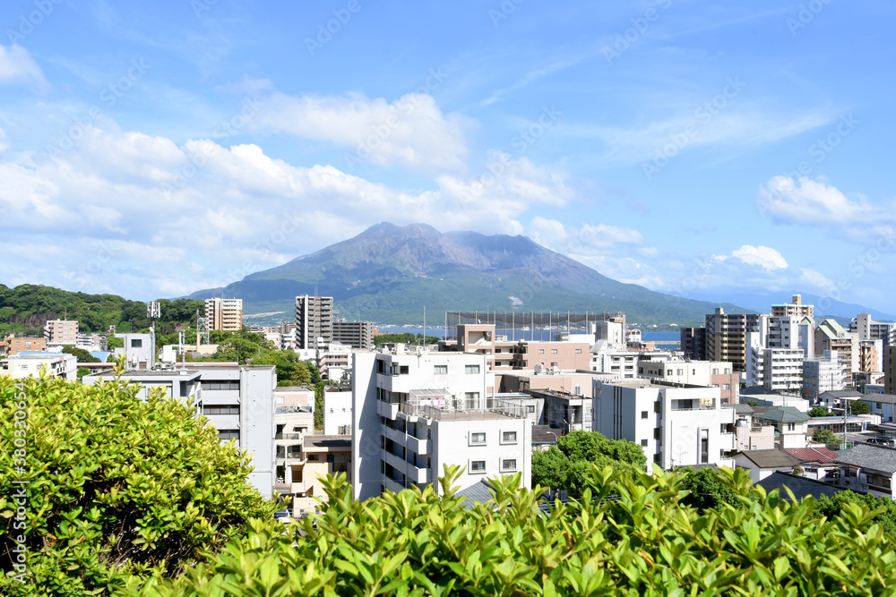 Obraz premium 南州神社から見た桜島 