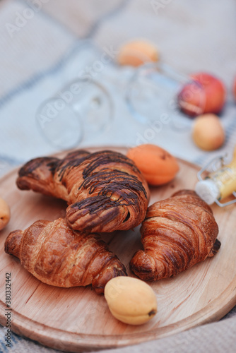 Scented delicious croissants on holiday on a picnic in nature