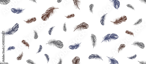 Feathers set on white background. Hand drawn sketch style.	
