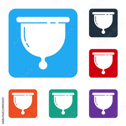 White Menstrual cup icon isolated on white background. Feminine hygiene. Protection for woman in critical days. Set icons in color square buttons. Vector.