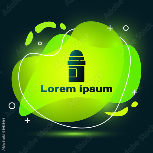 Black Antiperspirant deodorant roll icon isolated on black background. Cosmetic for body hygiene. Abstract banner with liquid shapes. Vector.