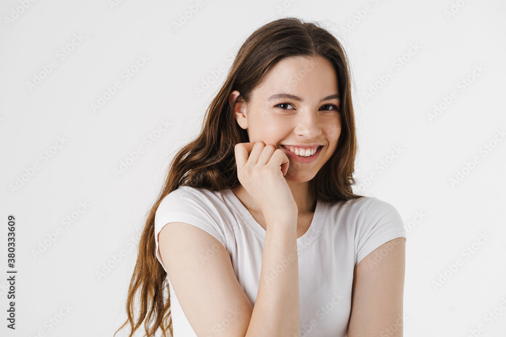 Pretty young smiling woman wearing casual clothes Pretty young smiling woman wearing casual clothes