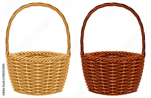 Wicker basket in two colors, isolated on white background. Vector illustration.