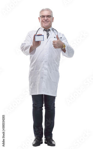 Obraz na plátně in full growth. qualified doctor showing his visiting card