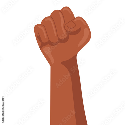 black fist hand up power sign design, people multiethnic race and multicultural theme Vector illustration