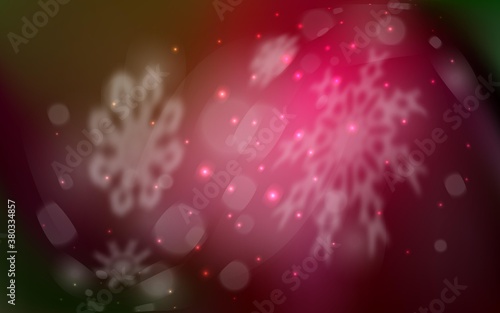 Dark Green, Red vector background with xmas snowflakes. Decorative shining illustration with snow on abstract template. The pattern can be used for year new websites.
