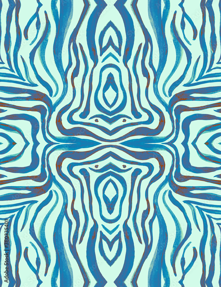 Seamless Zebra Ornament. Blue African Pattern. 