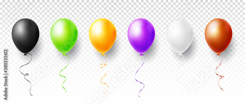 Colorful balloons set isolated on transparent background. Vector illustration