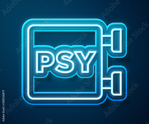 Glowing neon line Psychology icon isolated on blue background. Psi symbol. Mental health concept, psychoanalysis analysis and psychotherapy. Vector.
