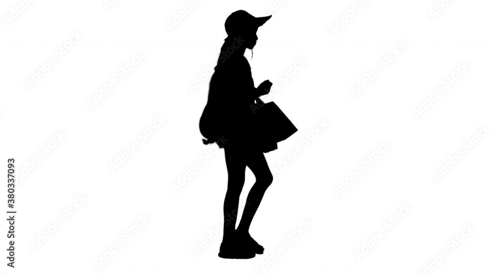 Happy african american woman in straw hat walking with shopping bags, Alpha Channel Happy african american woman in straw hat walking with shopping bags, Alpha Channel