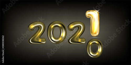 Black Poster of 2021 New Year with golden foil balloon lettering