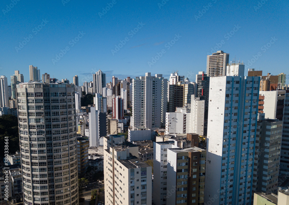Drone aerial view of cityscape of Salvador, Bahia, Brazil. Aerial view of buildings.