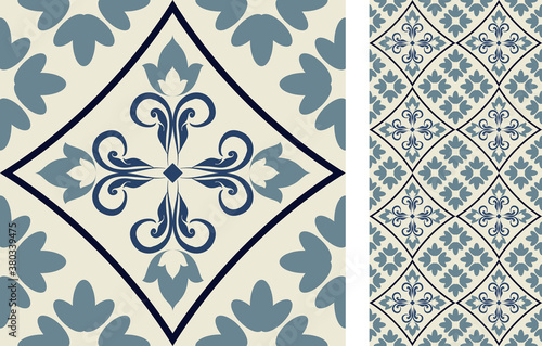 Seamless Azulejo tile. Portuguese and Spain decor. Ceramic tile. Vector hand drawn illustration, typical portuguese and spanish tile	
