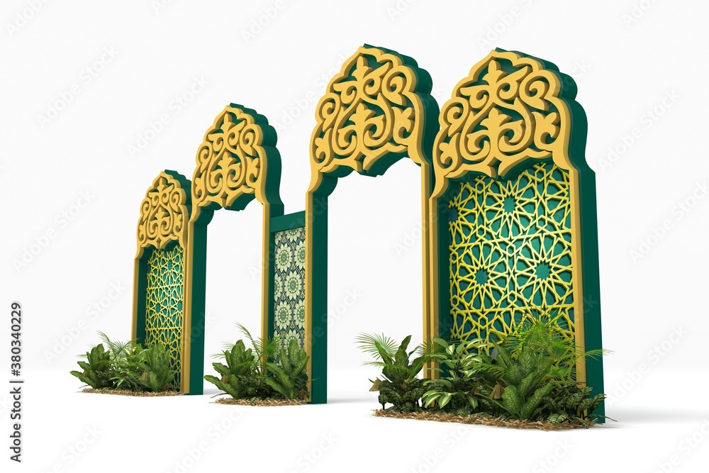 3d illustration gate entrance islamic ornament decoration with ...