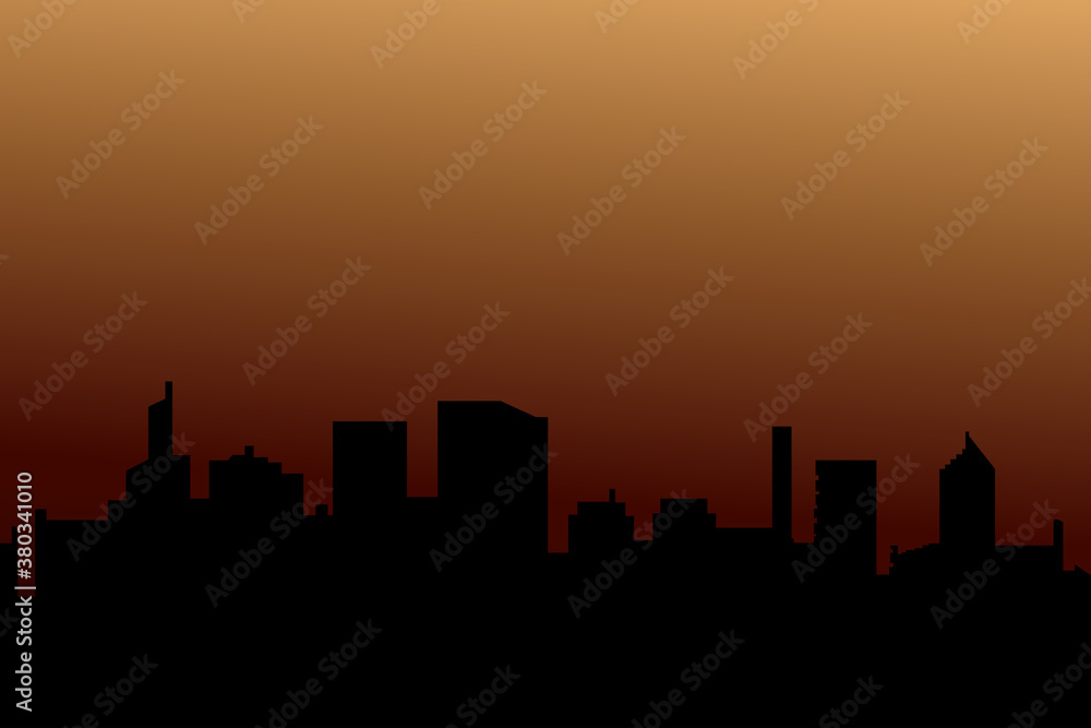 Background of silhouettes of skyscrapers. Modern vector landscape. Modern city, houses, skyscrapers. Dark silhouette of buildings on the background of the evening sky. Flat style. Vector Background of silhouettes of skyscrapers. Modern vector landscape. Modern city, houses, skyscrapers. Dark silhouette of buildings on the background of the evening sky. Flat style. Vector