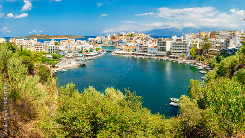 Agios Nikolaos, Greece - August 9, 2020 - View of the bay of Agios Nikolaos with the famous port © Mummert-und-Ibold