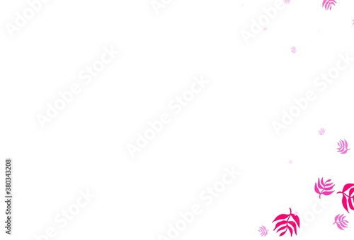 Light Pink vector doodle template with leaves.