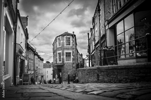 Black & White picture of the view down Catherine Hill in Frome, Sumerset photo