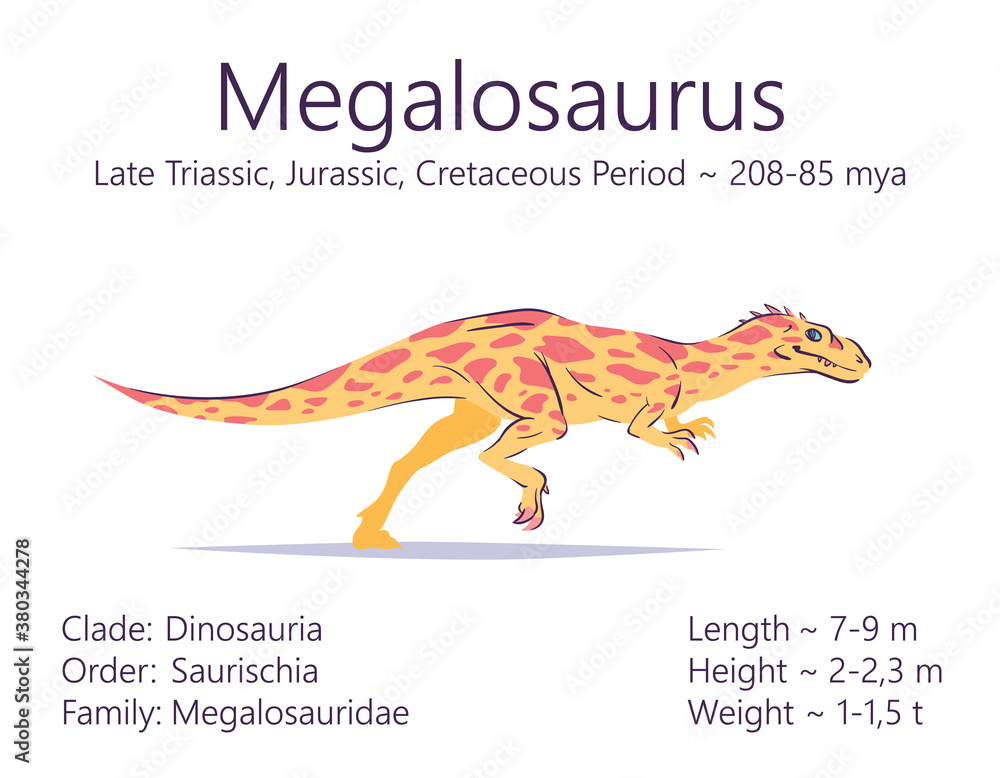 Megalosaurus. Theropoda dinosaur. Colorful vector illustration of