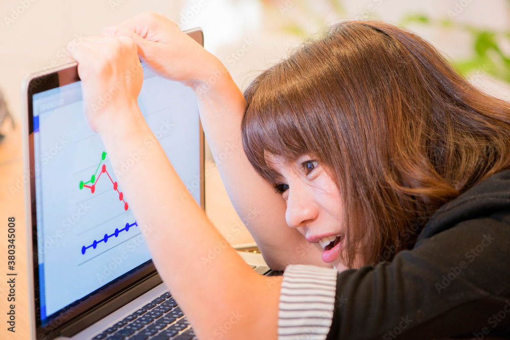 Fototapeta premium Tired sad woman having problem because of failing task.