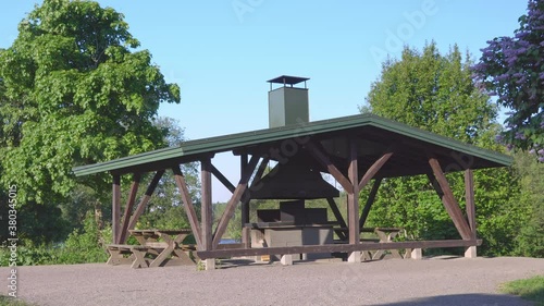 The barbecue area in the recration area in Helsinki Finland. Espoo.Finland-June 1.2016 photo