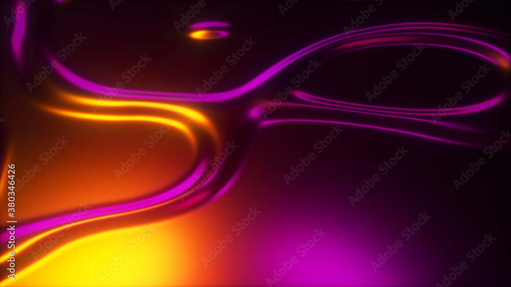 3d render wavy surface. Abstract waving background with neon ripples. Iridescent holographic liquid multicolor pattern, fluid shapes.