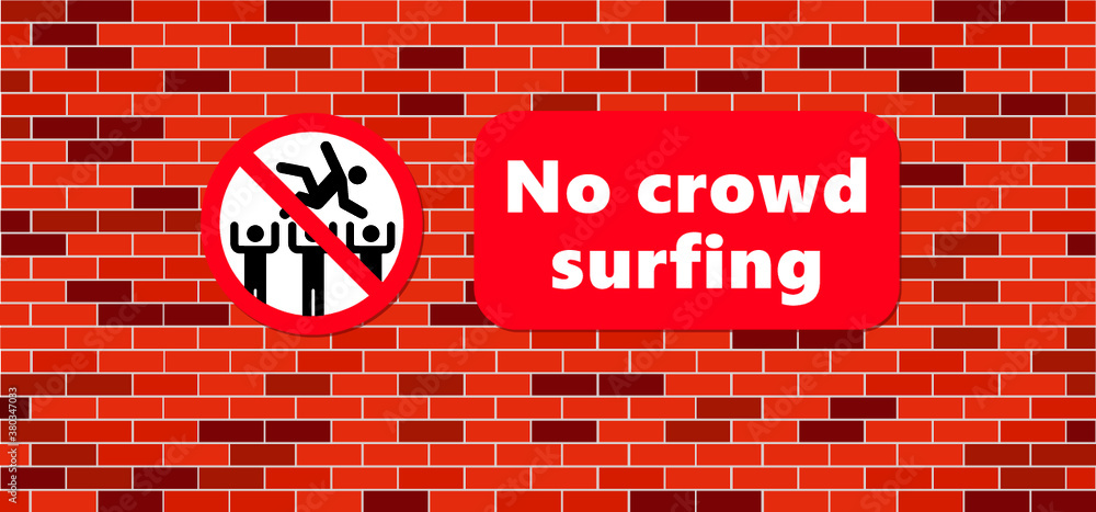 Obraz premium Crowdsurf. Crowd surf festival. Flat vectors crowdsurfer signs Concert surfing. People crowding surfing at a concert of festivals party. Crowd going crazy at live misic performance. Srowdsurfing.