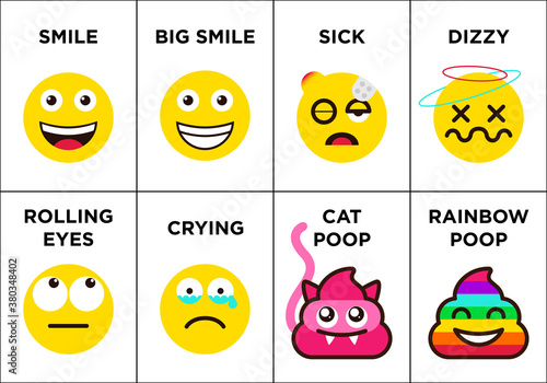 Emoticons set icons with differents reactions Vector, color icon set on white background