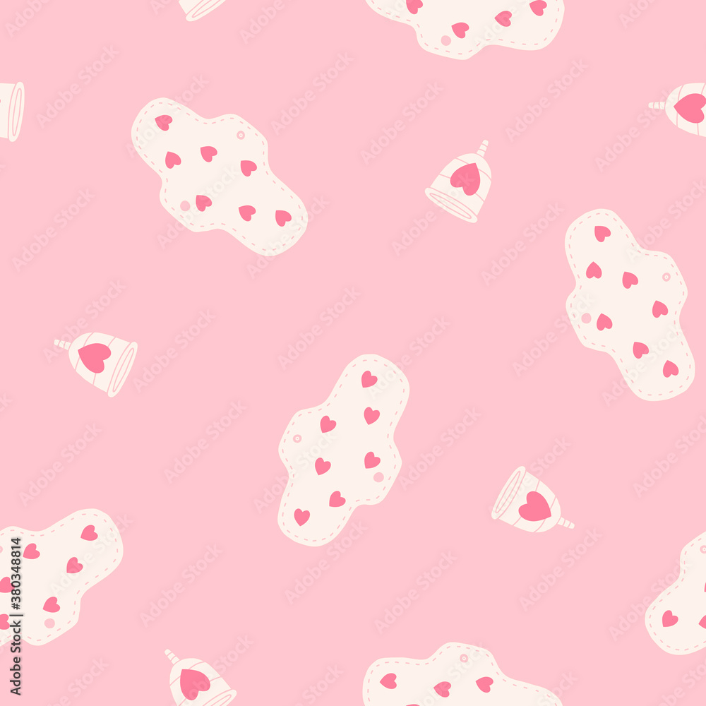 Menstrual cups and pads. Seamless pattern. Menstrual cups and pads. Seamless pattern.