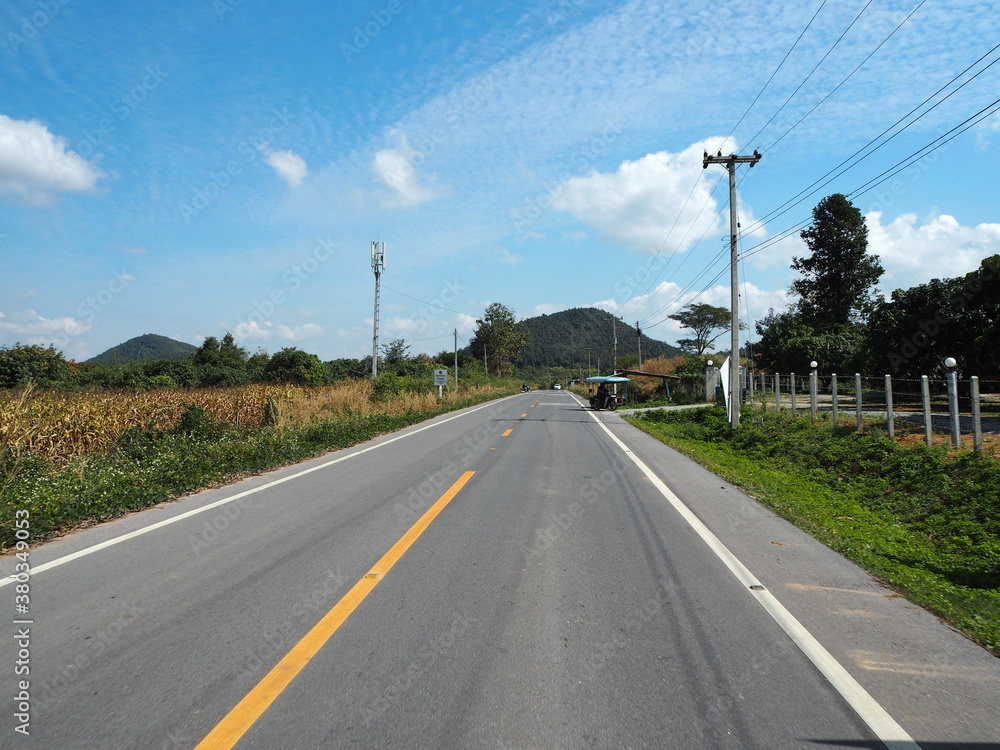 Unknown road's name in the upcountry area northern area of Thailand during the morning