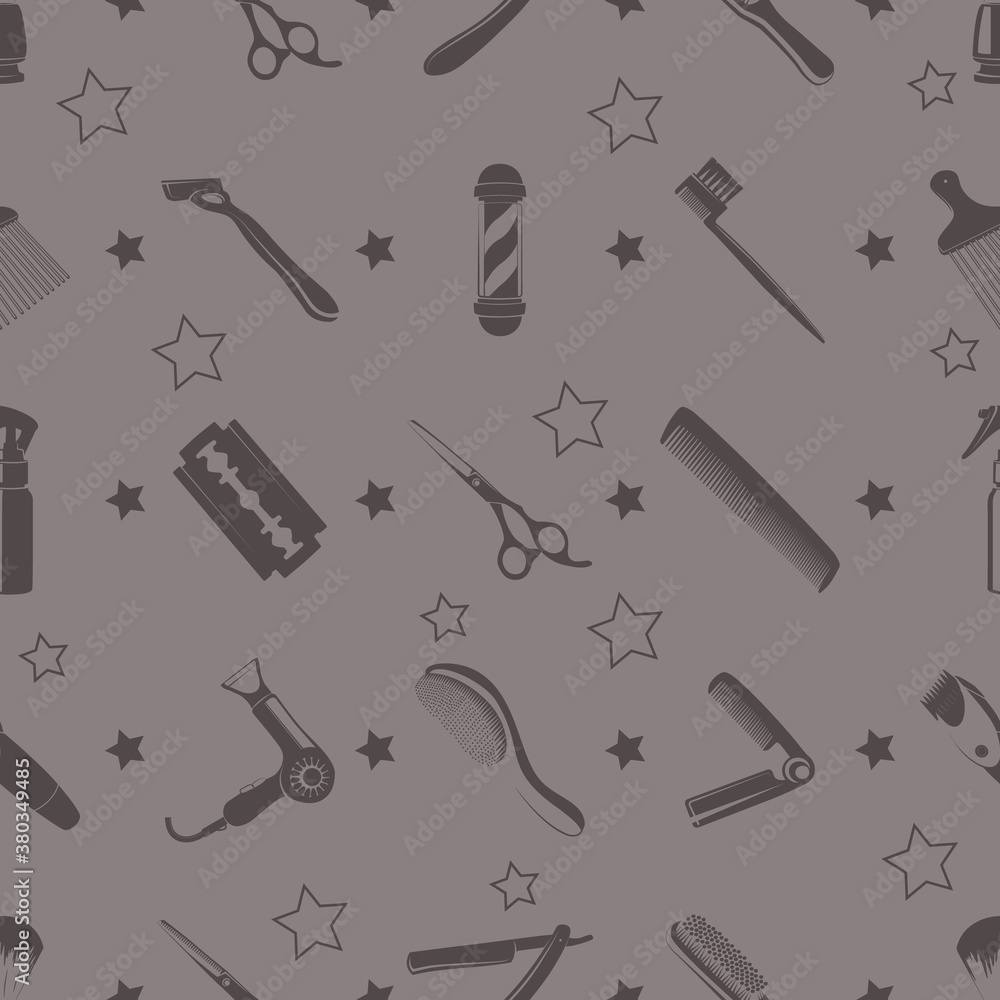Vector seamless pattern concept of barbershop or men's hairdressing salon. Pattern for textiles, paper, packaging..stars Vector seamless pattern concept of barbershop or men's hairdressing salon. Pattern for textiles, paper, packaging..stars