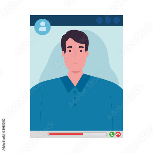 Man in video chat screenshot design, Call online conference and webcam theme Vector illustration