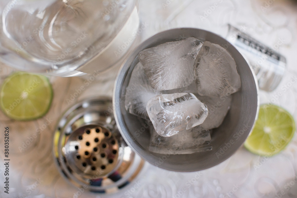 Ice cubes in shaker Ice cubes in shaker
