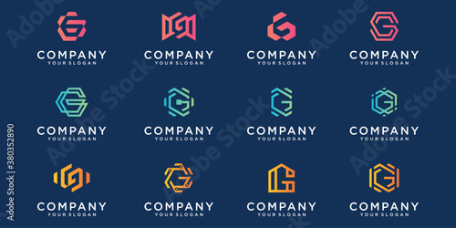 A collection colorful of letter g logo designs in abstract modern minimalist flat for business
