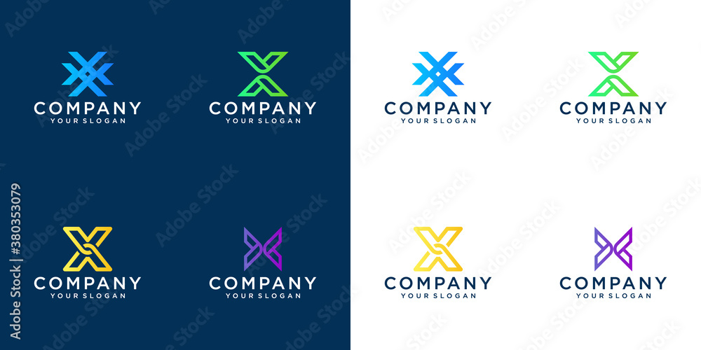 Obraz premium A collection colorful of letter x logo designs in abstract modern minimalist flat for business