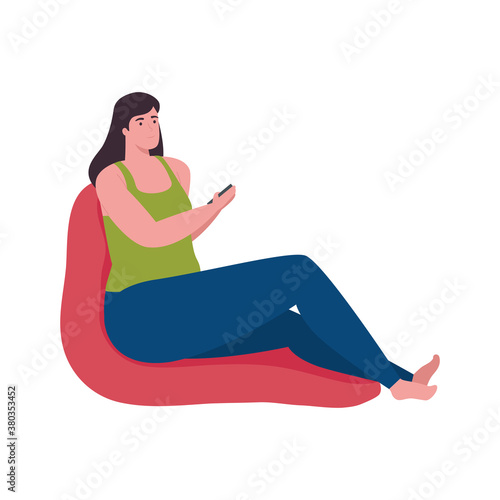 woman cartoon with smartphone on puf design, Cellphone mobile digital and phone theme Vector illustration