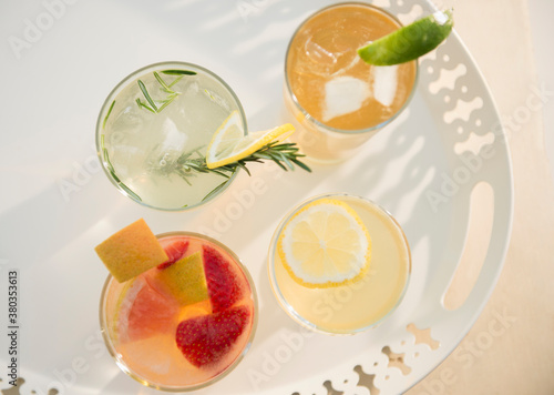 Studio shot of drinks on tray