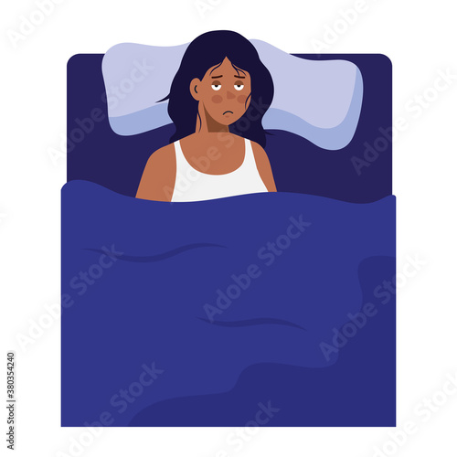 woman cartoon with insomnia in bed design, sleep and night theme Vector illustration