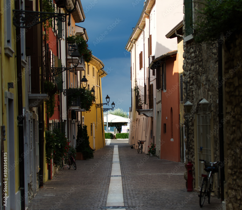 Colorful houses in the town of Lazise on Lake Garda