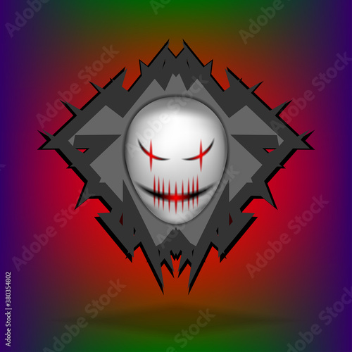 Abstract horrible inverted egg head logo with glowing red eye and mouth cutouts. EPS10
