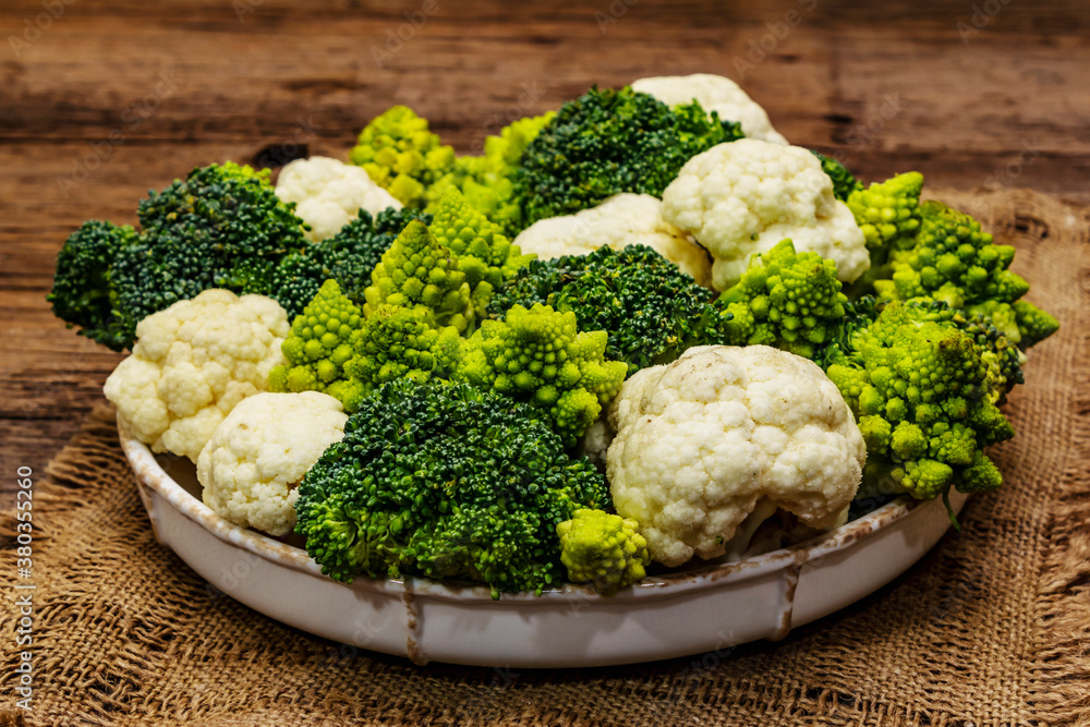 Assorted broccoli, romanesco and cauliflower Assorted broccoli, romanesco and cauliflower