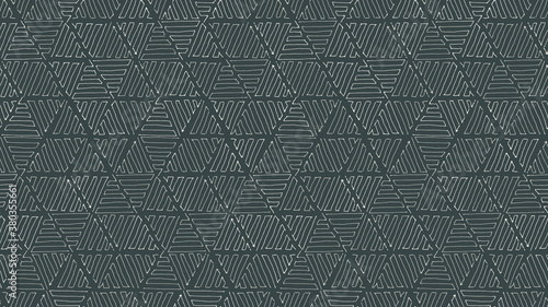 Abstract geometric gray seamless pattern with hand drawn hatched triangles. Vector doodle background.