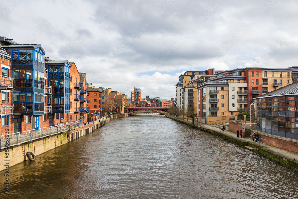 apartments, architecture, bridge, building, buildings, canal, city, cityscape, colorful, england, europe, european, historic, house, houses, landmark, leeds, old, panorama, river, river bank, sky, sum