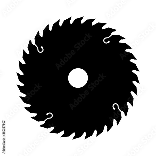 Electric saw disc black silhouette, icon. Circular blade. Metal tool isolated on white background. Vector illustration